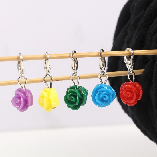 Picture of Plastic Knitting Stitch Markers Rose Flower At Random Color 12 PCs