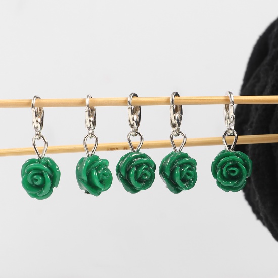Picture of Plastic Knitting Stitch Markers Rose Flower Green 12 PCs