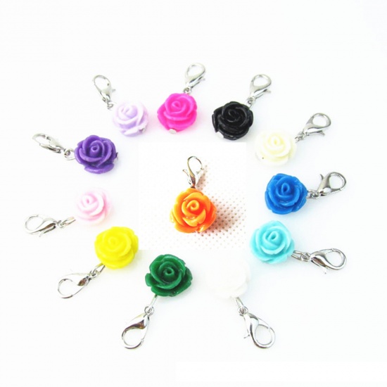 Picture of Plastic Knitting Stitch Markers Rose Flower Blue 12 PCs