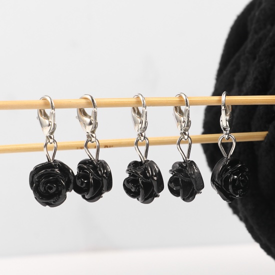 Picture of Plastic Knitting Stitch Markers Rose Flower Black 12 PCs