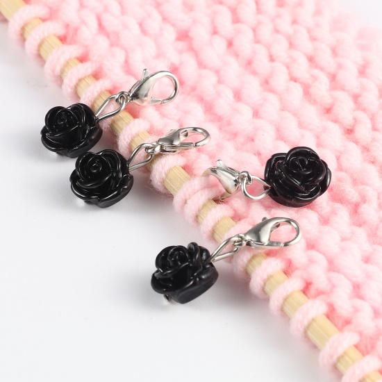 Picture of Plastic Knitting Stitch Markers Rose Flower Black 12 PCs