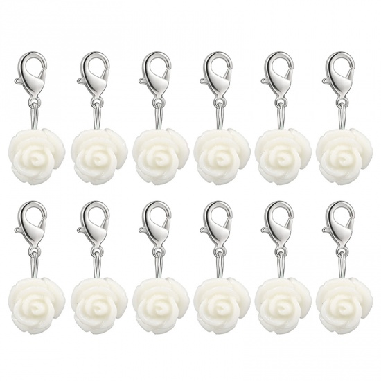 Picture of Plastic Knitting Stitch Markers Rose Flower White 12 PCs