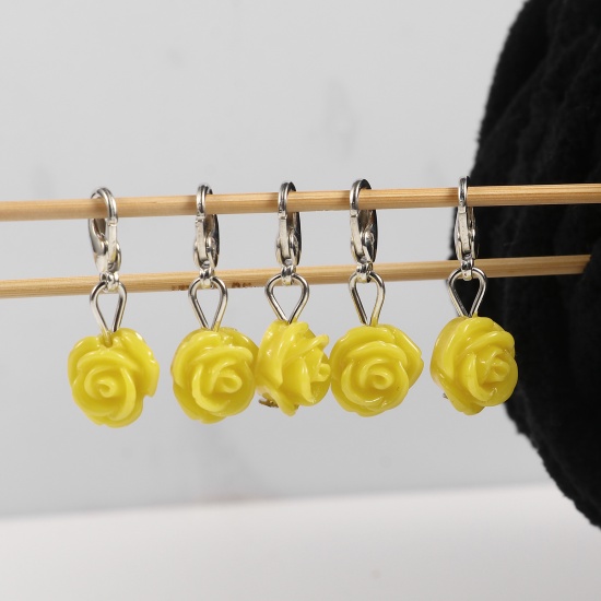 Picture of Plastic Knitting Stitch Markers Rose Flower Yellow 12 PCs