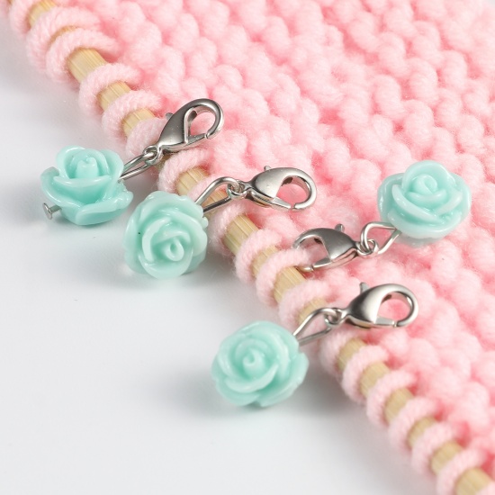 Picture of Plastic Knitting Stitch Markers Rose Flower Skyblue 12 PCs