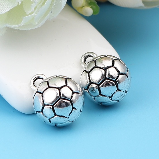 Picture of Zinc Based Alloy Sport Charms Football Antique Silver Color 14mm x 11mm, 20 PCs