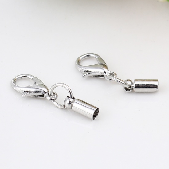 Picture of Zinc Based Alloy Cord End Caps Cylinder Silver Tone (Fits 2.6mm Cord) 22mm x 7mm, 30 PCs