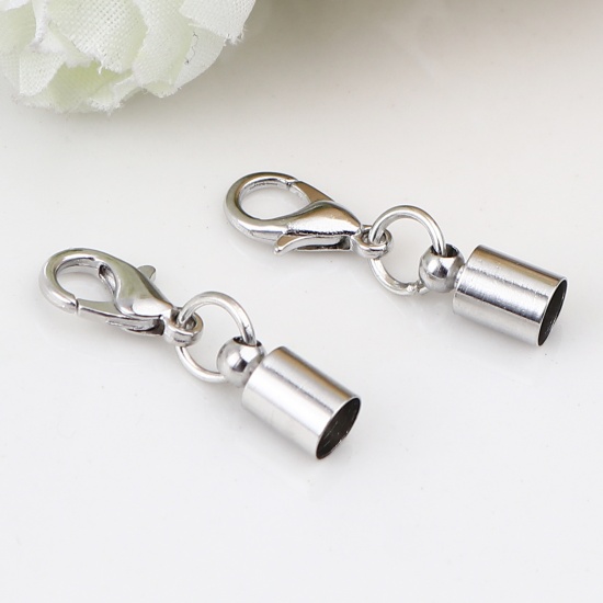 Picture of Zinc Based Alloy Cord End Caps Cylinder Silver Tone (Fits 5mm Cord) 24mm x 5mm, 30 PCs