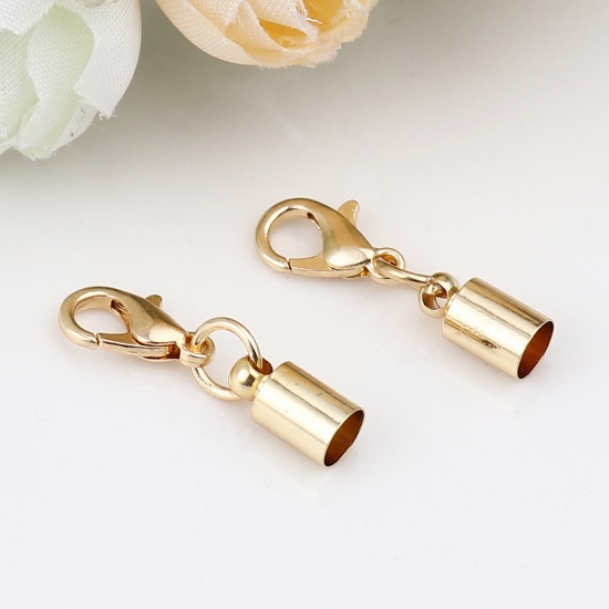 Picture of Zinc Based Alloy Cord End Caps Cylinder KC Gold Plated (Fits 5mm Cord) 24mm x 5mm, 30 PCs
