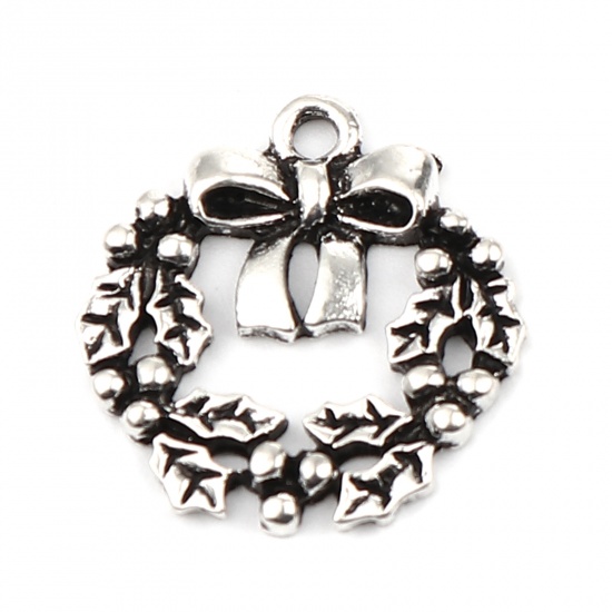 Picture of Zinc Based Alloy Charms Christmas Wreath Antique Silver Color 20mm x 19mm, 20 PCs
