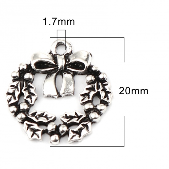 Picture of Zinc Based Alloy Charms Christmas Wreath Antique Silver Color 20mm x 19mm, 20 PCs