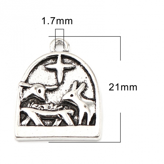Picture of Zinc Based Alloy Charms Arched Antique Silver Color Christmas Reindeer 21mm x 17mm, 20 PCs