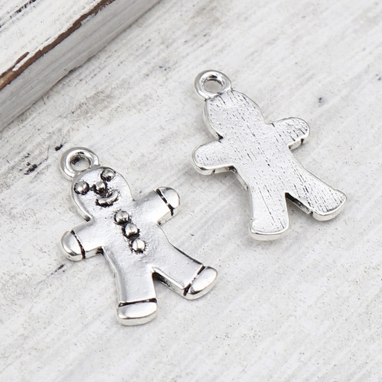 Picture of Zinc Based Alloy Charms Christmas Ginger Bread Man Antique Silver Color 21mm x 13mm, 20 PCs