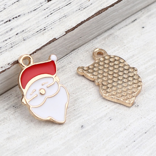 Picture of Zinc Based Alloy Charms Christmas Santa Claus Gold Plated White & Red 18mm x 12mm, 20 PCs