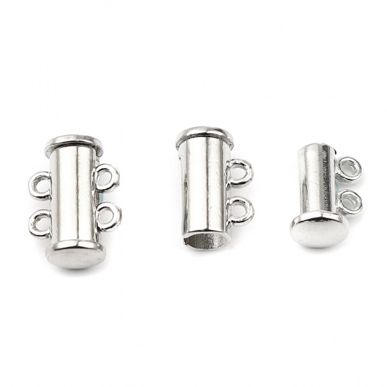 Picture of Zinc Based Alloy Magnetic Clasps Cylinder Silver Tone Can Open 15mm x 11mm, 10 PCs