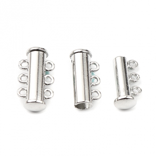 Picture of Zinc Based Alloy Magnetic Clasps Cylinder Silver Tone Can Open 19mm x 11mm, 5 PCs