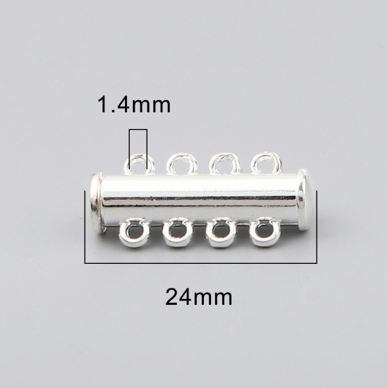 Immagine di Lega di Zinco Chiusura Magnetica Cilindrico Argento Placcato Possibile Aprire 24mm x 11mm, 5 Pz