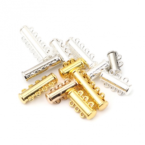 Picture of Zinc Based Alloy Magnetic Clasps Cylinder Silver Plated Can Open 24mm x 11mm, 5 PCs