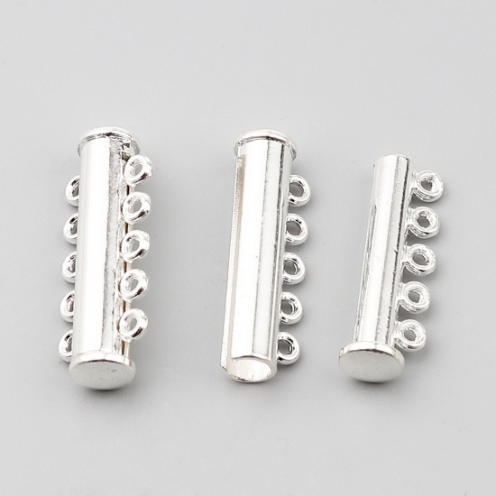 Picture of Zinc Based Alloy Magnetic Clasps Cylinder Silver Plated Can Open 29mm x 11mm, 5 PCs