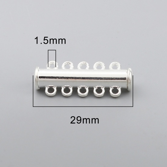 Immagine di Lega di Zinco Chiusura Magnetica Cilindrico Argento Placcato Possibile Aprire 29mm x 11mm, 5 Pz