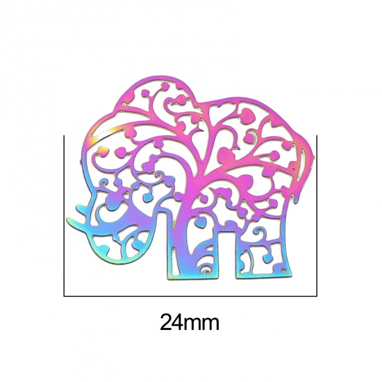 Picture of Stainless Steel Filigree Stamping Charms Elephant Animal AB Color Plating 24mm x 22mm, 10 PCs