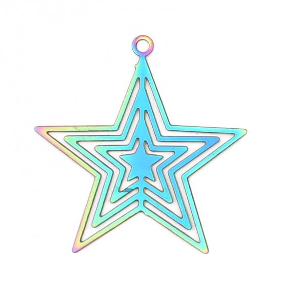 Picture of Stainless Steel Filigree Stamping Charms Pentagram Star AB Color Plating 23mm x 22mm, 10 PCs