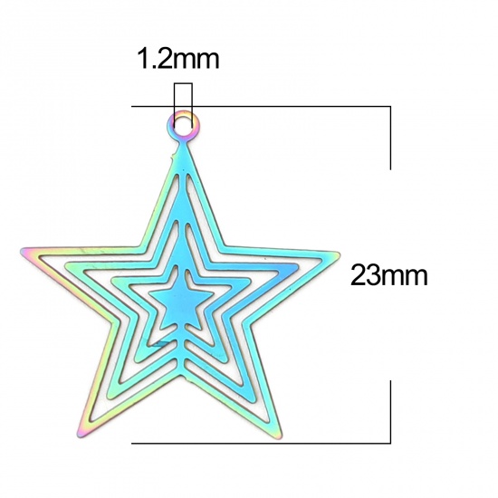 Picture of Stainless Steel Filigree Stamping Charms Pentagram Star AB Color Plating 23mm x 22mm, 10 PCs