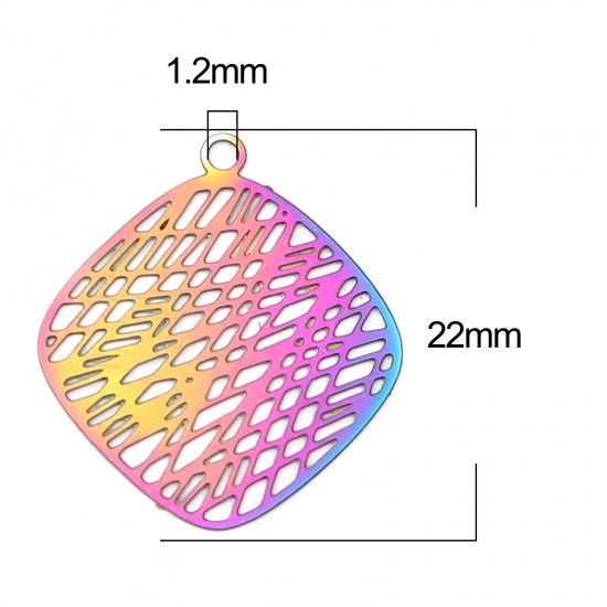 Picture of Stainless Steel Filigree Stamping Charms Geometric AB Color Stripe Plating 22mm x 20mm, 10 PCs