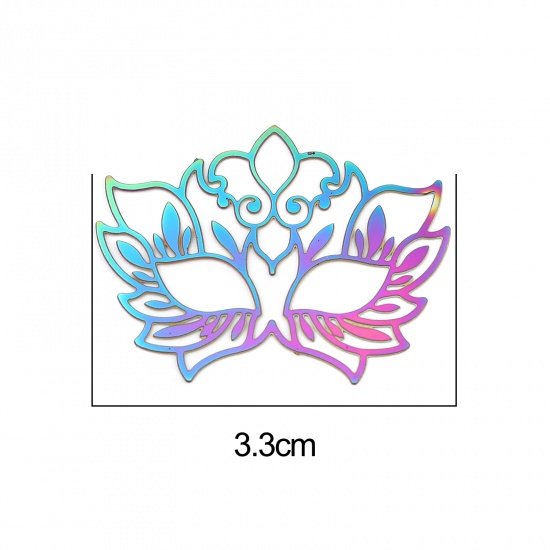Picture of Stainless Steel Filigree Stamping Pendants Lotus Flower AB Color Plating 33mm x 25mm, 5 PCs