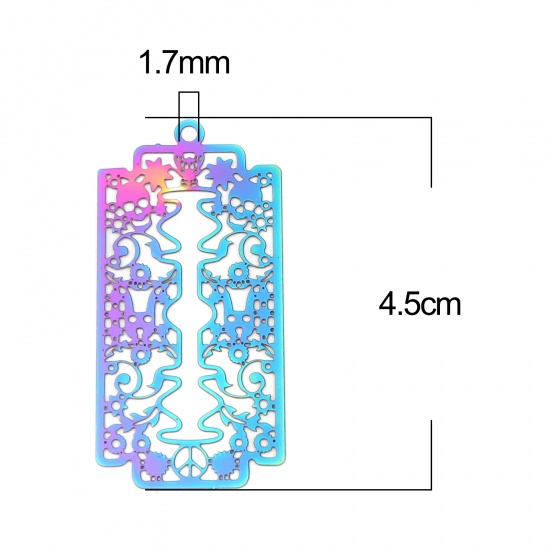 ステンレス鋼 透かしパーツ ペンダント 長方形 ABカラー スケルトンスカル メッキ 45mm x 22mm、 5 個 の画像