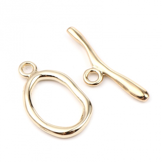 Picture of Zinc Based Alloy Toggle Clasps Oval 16K Gold Color 30x9mm 25x15mm, 5 Sets