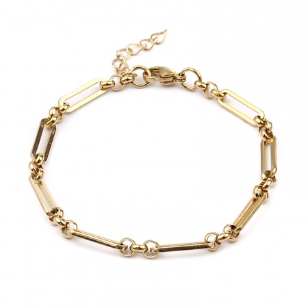 Immagine di Ovale 304 Acciaio Inossidabile Braccialetti All'Ingrosso, Oro Placcato Placcatura Sottovuoto, Donne Elegante Regalo Fornitura di Gioielli, 18cm Lunghezza, Dimensione della Catena: 4mm, 1 Pz