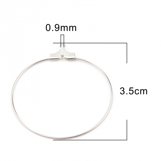 Picture of Iron Based Alloy Hoop Earrings Findings Circle Ring Silver Tone 35mm Dia.,Post/ Wire Size: (21 gauge), 30 PCs