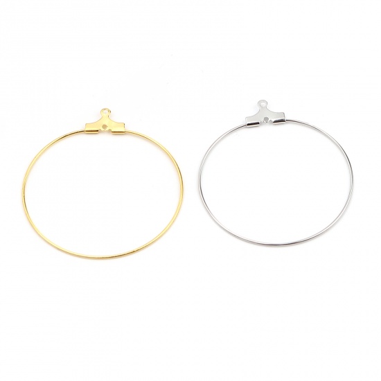 Picture of Iron Based Alloy Hoop Earrings Findings Circle Ring Silver Tone 35mm Dia.,Post/ Wire Size: (21 gauge), 30 PCs