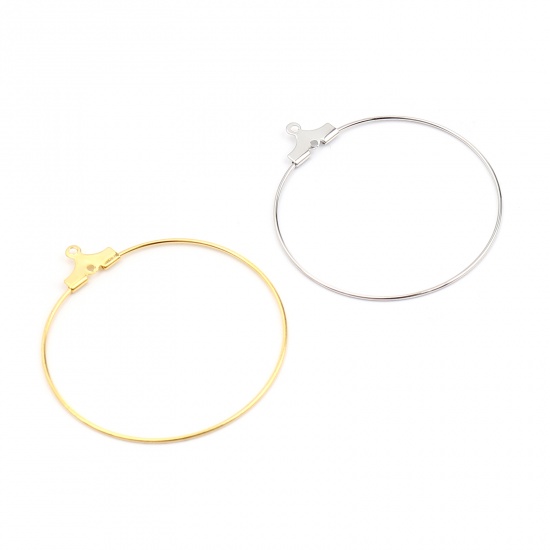 Picture of Iron Based Alloy Hoop Earrings Findings Circle Ring Silver Tone 35mm Dia.,Post/ Wire Size: (21 gauge), 30 PCs