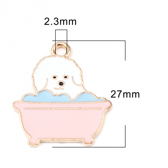 Image de Breloques en Alliage de Zinc Baignoire Doré Multicolore Chien Émail 27mm x 24mm, 10 Pcs