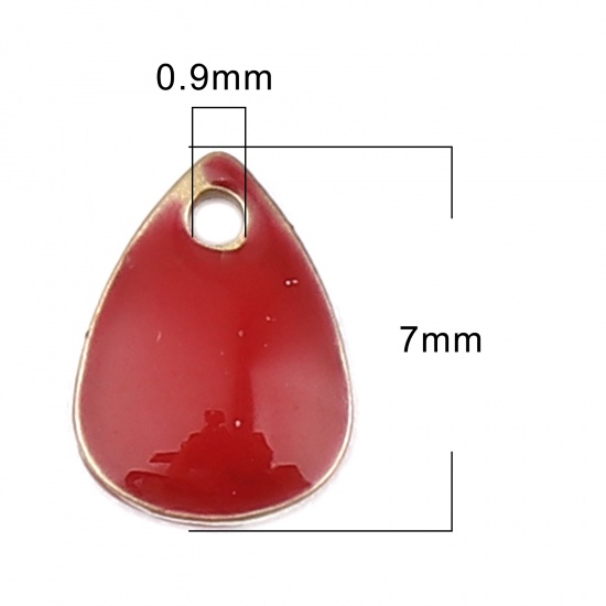 Immagine di Ottone Sequins Smaltati Charms Colore di Ottone Rosso Goccia 7mm x 5mm, 10 Pz                                                                                                                                                                                 