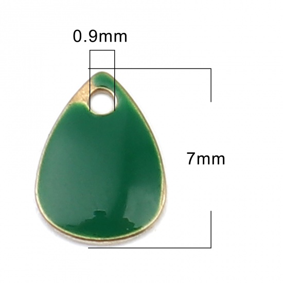 Immagine di Ottone Sequins Smaltati Charms Colore di Ottone Verde Scuro Goccia 7mm x 5mm, 10 Pz                                                                                                                                                                           