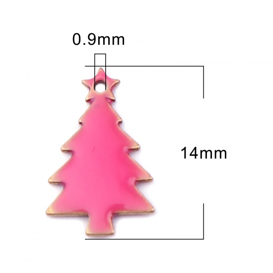 Picture of Brass Enamelled Sequins Charms Brass Color Fuchsia Christmas Tree 14mm x 7mm, 10 PCs                                                                                                                                                                          