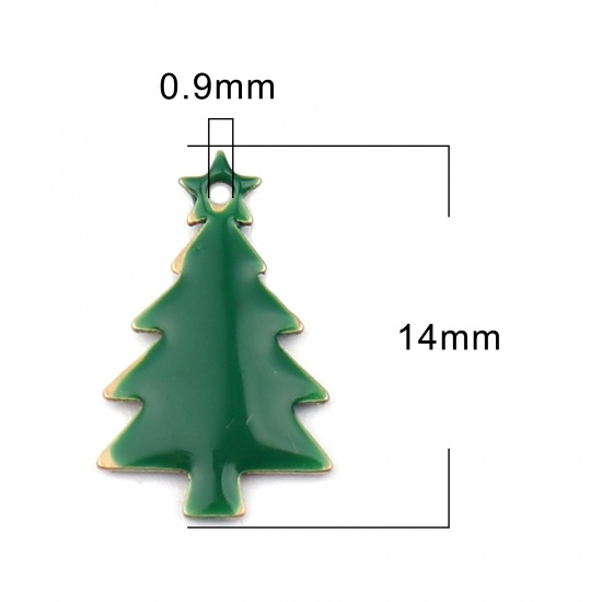 Picture of Brass Enamelled Sequins Charms Brass Color Dark Green Christmas Tree 14mm x 7mm, 10 PCs                                                                                                                                                                       