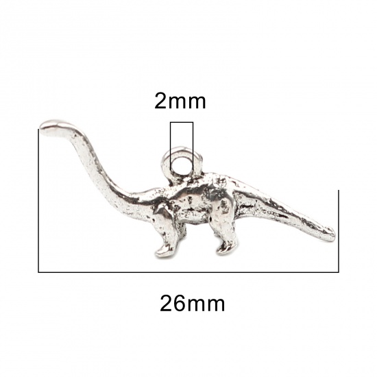 Picture of Zinc Based Alloy Charms Dinosaur Animal Antique Silver Color 26mm x 17mm, 10 PCs