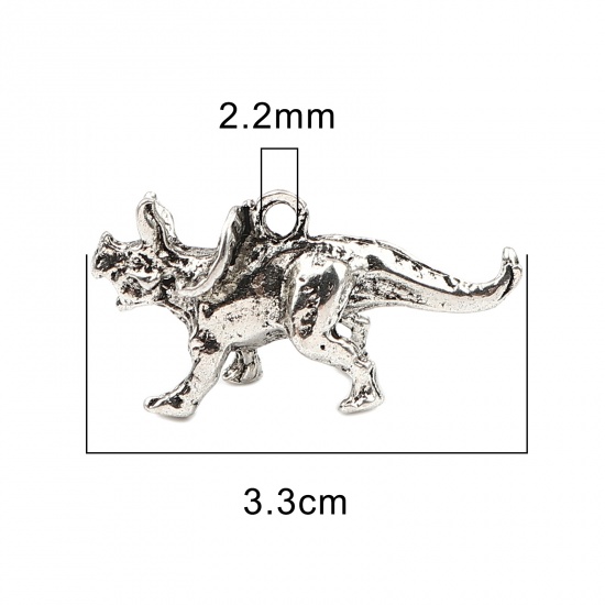 Picture of Zinc Based Alloy Pendants Dinosaur Animal Antique Silver Color 33mm x 17mm, 5 PCs