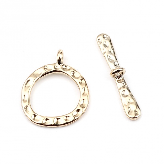 Picture of Zinc Based Alloy Toggle Clasps Circle Ring 16K Gold Color 29x4mm 23x19mm, 5 Sets