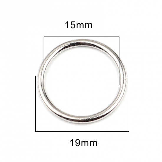 Immagine di 1.5mm Lega di Zinco Chiuso Stile Anello di Salto Tondo Tono Argento 19mm Dia, 100 Pz