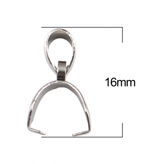 Picture of Stainless Steel Pendant Pinch Bails Clasps Silver Tone 16mm x 4mm, 10 PCs