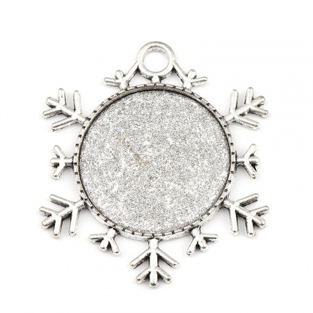 Lega di Zinco Tempo Collezione Basi per Cabochon Ciondoli Argento Antico Fiocco di Neve (Adatto 25mm) 43mm x 38mm, 10 Pz