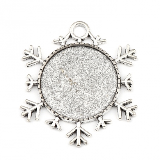 Picture of Zinc Based Alloy Weather Collection Cabochon Settings Pendants Antique Silver Color Snowflake (Fits 25mm Dia.) 43mm x 38mm, 10 PCs