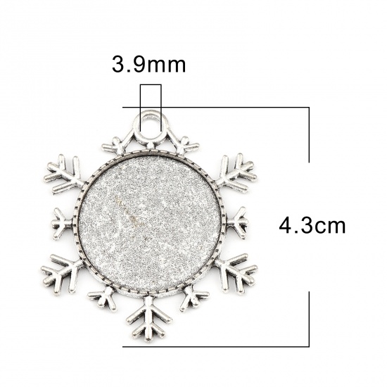 Immagine di Lega di Zinco Tempo Collezione Basi per Cabochon Ciondoli Argento Antico Fiocco di Neve (Adatto 25mm) 43mm x 38mm, 10 Pz