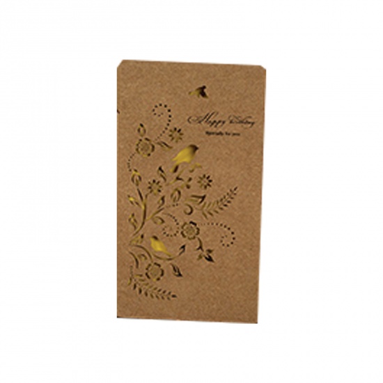 Picture of Kraft Paper Greeting Card Rectangle Bird Brown Hollow 18cm x 10cm, 2 Sets