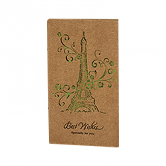 Immagine di Carta Kraft Biglietto d'Auguri Rettangolo Marrone Torre Eiffel Filigrana Lunghezza: 18cm, Larghezza: 10cm, 2 Seri