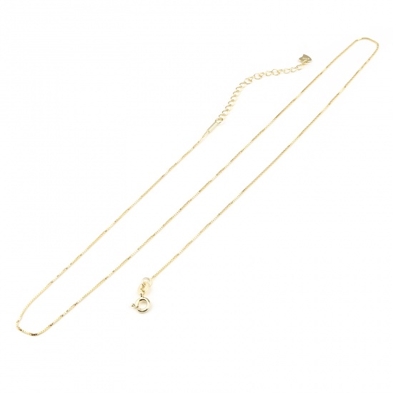 Picture of Sterling Silver Box Chain Necklace Gold Plated 45.7cm(18") long, Chain Size: 0.7mm, 1 Piece
